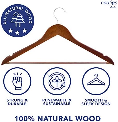 נושאי קולבי עץ טבעיים | גימור אגוז מקורי | עם וו מסתובב 360 מעלות וחריצים חתוכים חלקים | 24 חבילה
